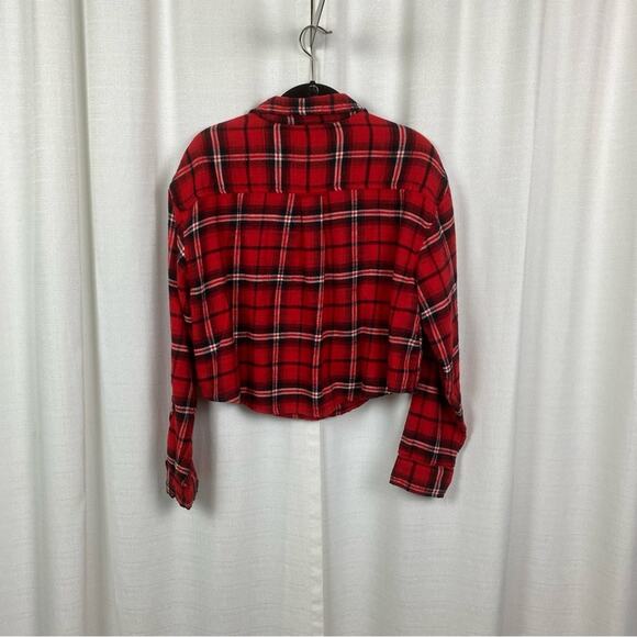 American Eagle Red Plaid Flannel Button Front Cropped Shirt Sz.M NWT - Picture 8 of 12